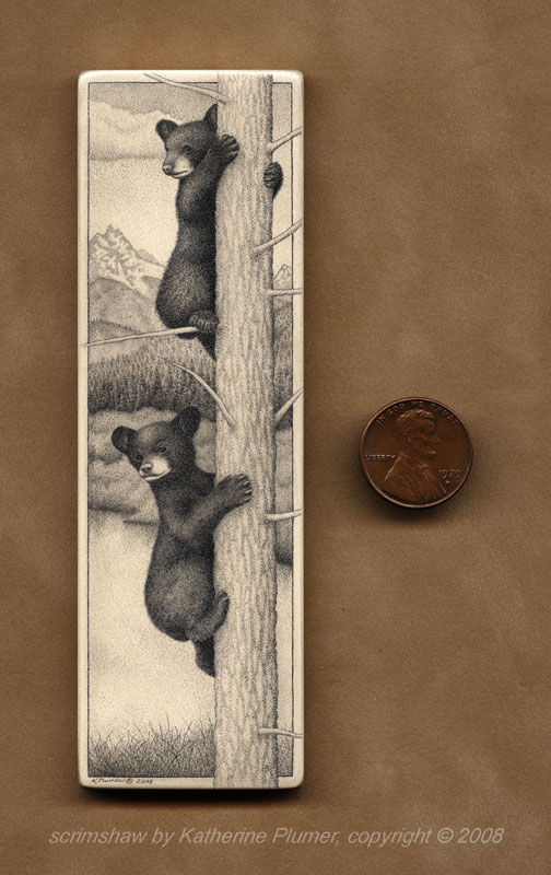 Black Bear Cub Scrimshaw