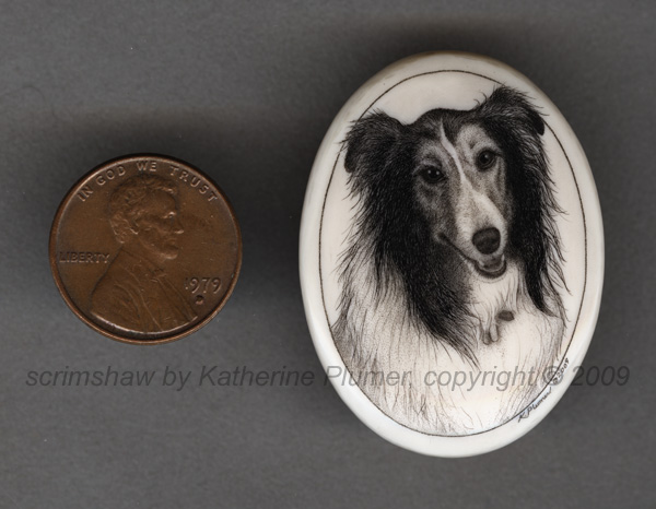 scrimshaw dog portrait